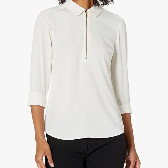 Lark & Ro Women's Loose Fit Half-Zip Popover Shirt - Picture 2 of 11